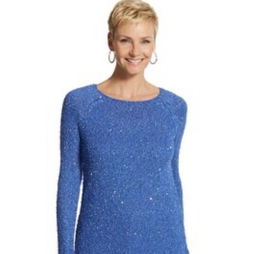 Chico’s Blue Sequin Shine Claire Pullover Sweater (NWOT)